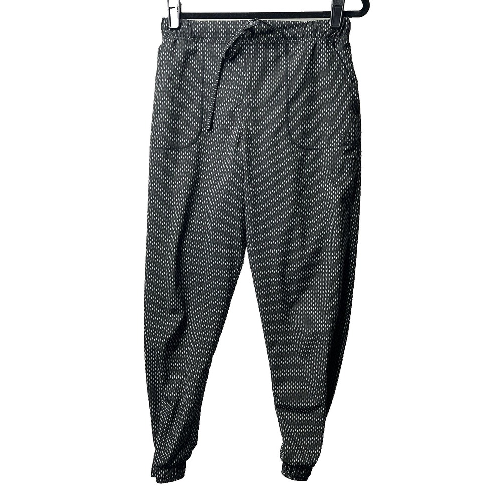 Albion XS‎ Black Dash Print Jogger Pants Stretch Ankle Zip Athletic Casual